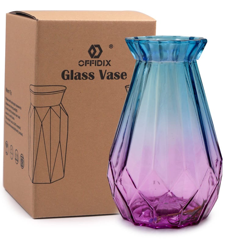 OFFIDIX مزهرية زجاجية متعددة الألوان بتدرج OFFIDIX بتصميم هندسي مكسو للزهور لحفلات الزفاف، الفعاليات، الزينة، الترتيبات، الزهور، المكتب، أو ديكور المنزل - Image 3